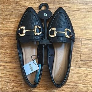 Ardene Black and Gold Flats with Horsebit Detail